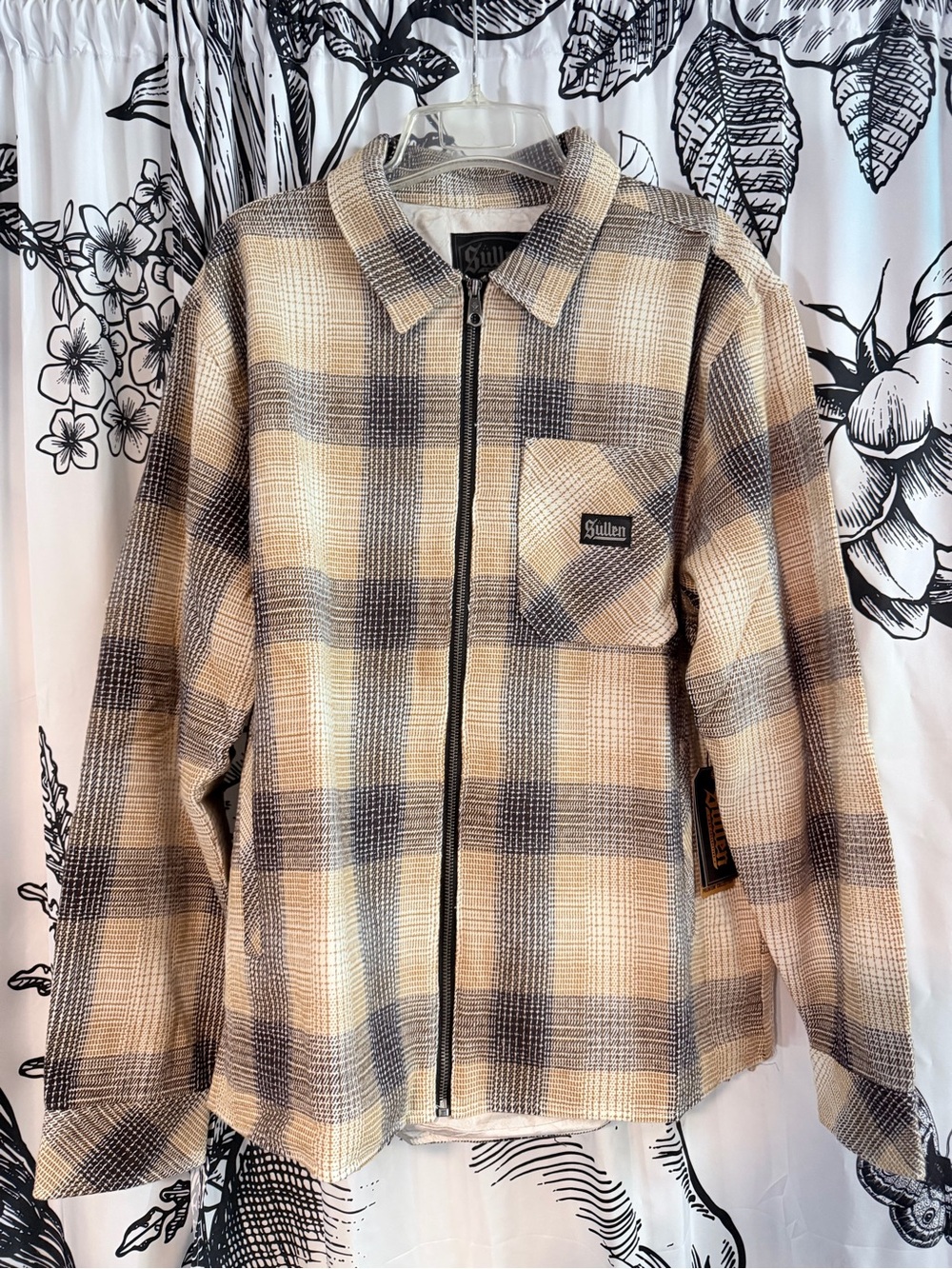 Men's Beige Plaid Lightweight Zip Shirt Jacket
